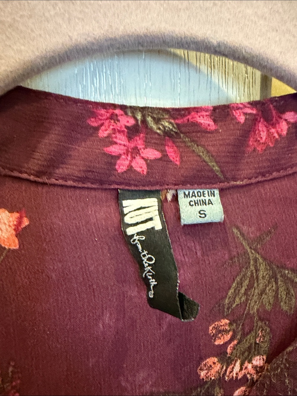 Kut from the Kloth Burgundy Floral Sheer Button-Up Blouse - Picture 2 of 4